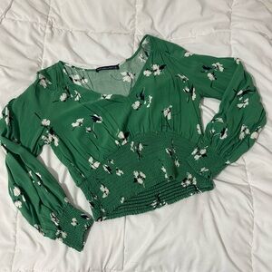 Abercrombie & Fitch Green Ruched Long Sleeve Blouse